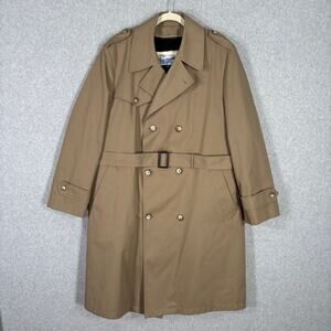 Vintage Whaling Mfg Co Coat Mens 44 Tan Faux Fur Lined Double Breasted Belt USA